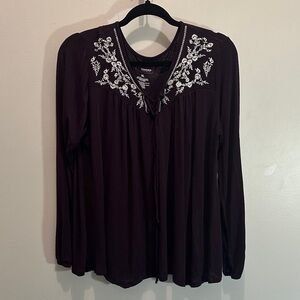 Sonoma Women's Dark Purple Blouse XL with White Embroidery